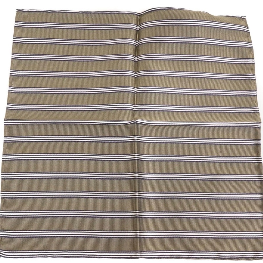 NWT Jacques Britt Olive & Blue Awning Striped Silk Pocket Square Made in Italy